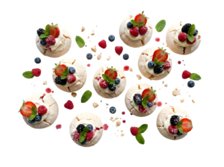 Deliciously Crafted Meringue Cups Topped with Fresh Berries and Mint Leaves for a Delightful Dessert Experience