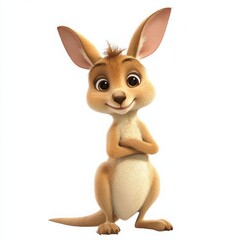 Fototapeta premium Adorable cartoon kangaroo with crossed arms and a confident smile, perfect for children's books, educational content, and fun branding, a cute character design
