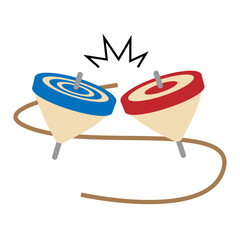 赤色と青色のこまのイラスト