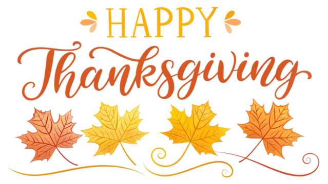 Autumn leaves frame a Happy Thanksgiving message