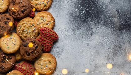 Delicious Cookies with Sprinkles and Chocolate Chips on a Gray Background.