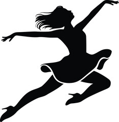 Black and white silhouette illustration of dancing in a white background.
