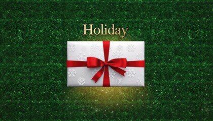 Holiday Gift Box on Green Background with Snowflake Design.