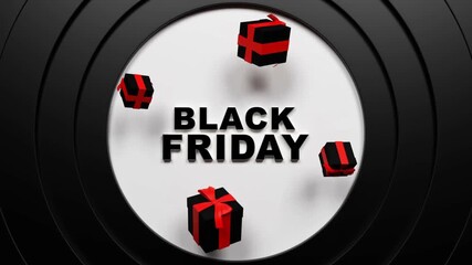 text effect black background. gift box animated text effect with high visual impact. letter and text effect. translation of the text is Black Friday
