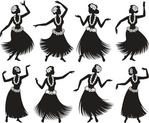 Black and white silhouette illustration of dancing in a white background.