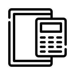 Tablet and calculator icons in black for financial technology concepts. Perfect for business websites, apps, presentations, and infographics.
