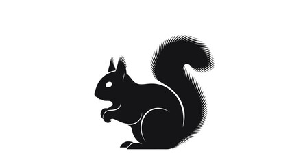 Black Squirrel Silhouette Sitting, Wildlife Rodent Vector Icon on Isolated White Background