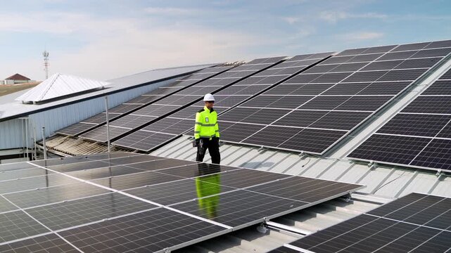 Professional who installs solar energy systems,  procuring equipment, and performing the physical installation of solar panels on roofs. 