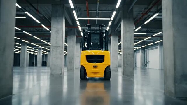 Forklift moving stock in a modern warehouse, perfect for industrial supply chain and logistics solutions, enhancing efficiency and productivity