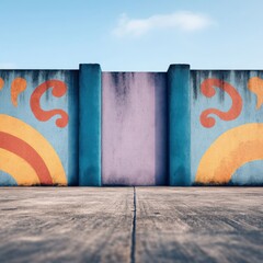 artistic urban mural blending cultural motifs with abstract forms