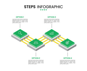 4 step connected chip circuit technology isometric infographic elements for presentation template design