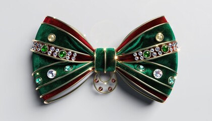 Elegant Jeweled Bow - Luxurious Green Velvet and Gemstone Embellishments.