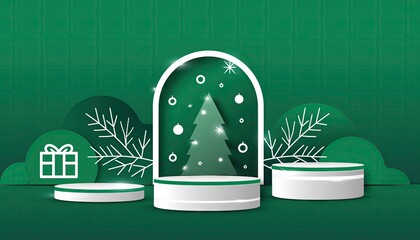 Christmas Holiday Festive Scene with Podium and Decorations.