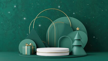 Festive Christmas Scene with Geometric Shapes and Gold Accents.