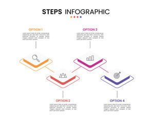 4 step, option, stage or process timeline diagram isometric infographic design. Business presentation template design  