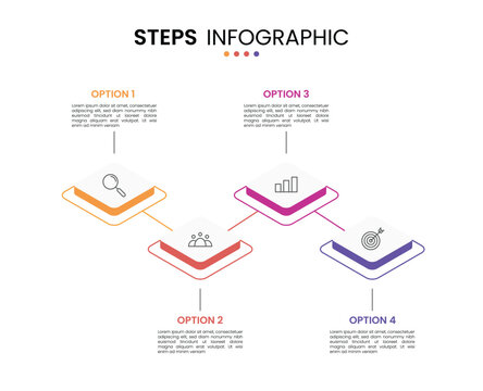 4 step, option, stage or process timeline diagram isometric infographic design. Business presentation template design  