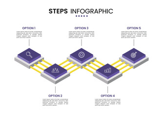 5 step connected chip circuit technology isometric infographic elements for presentation template design