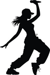 Black and white silhouette illustration of dancing in a white background.