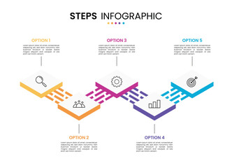 5 step, option, stage or process timeline diagram isometric infographic design. Business presentation template design  