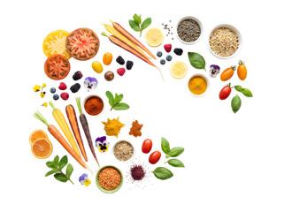 Vibrant Culinary Ingredients Arrangement Showcasing Fresh Vegetables, Herbs, and Spices for Delicious Cooking