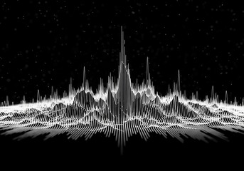 Abstract sound wave visualization in white on black background