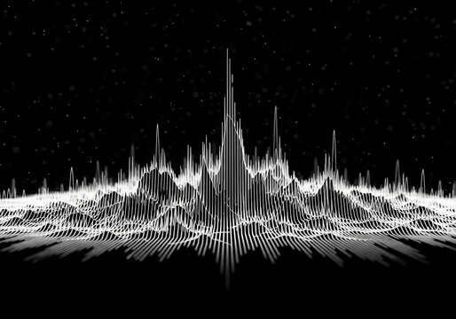 Abstract sound wave visualization in white on black background