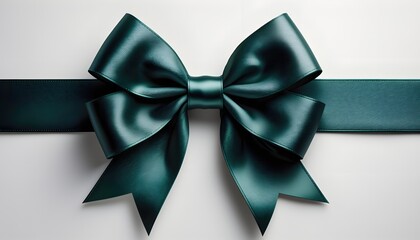 Elegant Teal Ribbon Bow on White Background - A Festive Gift Presentation.