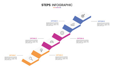 6 step stairs diagram isometric infographic element design for business timeline. Presentation template ladder elements