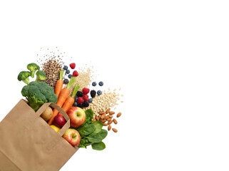 A Colorful Array of Fresh Produce and Healthy Foods Perfectly Packed in a Brown Paper Bag for Nutritious Meal Preparation