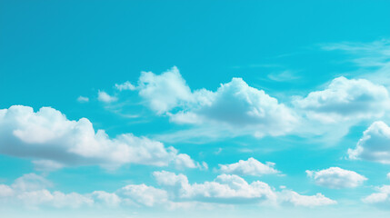 bright blue sky with fluffy clouds, peaceful cloudscape horizon
