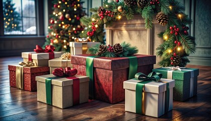 Christmas Presents Under the Decorated Tree in a Cozy Room.