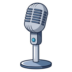 Retro style microphone on a stand with a blue accent button