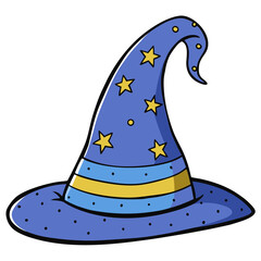 Whimsical blue wizard hat adorned with yellow stars and stripes