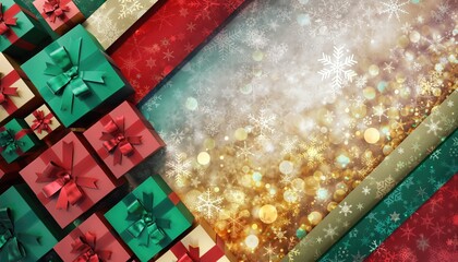 Festive Christmas Gift Boxes with Holiday Background.