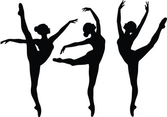 Black and white silhouette illustration of dancing in a white background.