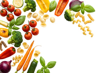 Vibrant Array of Fresh Vegetables and Pasta Ingredients Perfect for a Healthy Culinary Adventure
