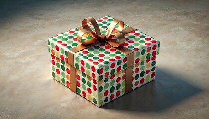 Festive Gift Box with Colorful Polka Dots and Ribbon.