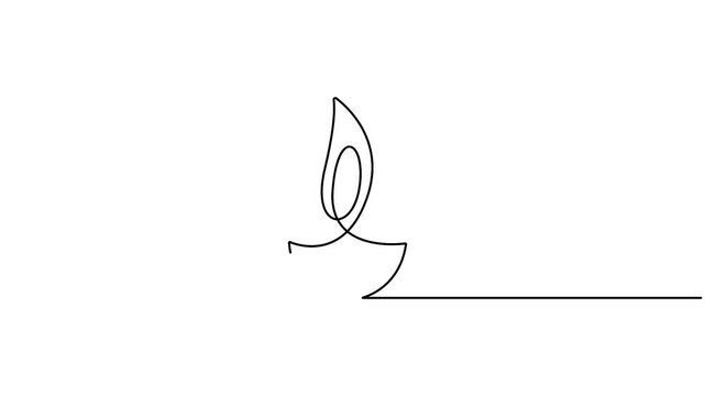 Self animated continuous one line drawing Diwali candle. Full length single line animation 