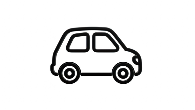Simple black and white line icon of a small car or automobile viewed from the side, isolated on transparent background - Powered by Adobe