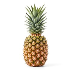 Fototapeta premium Vibrant and juicy whole pineapple, a symbol of tropical freshness, stands upright on a clean white background, highlighting its rich texture and green crown, perfect for healthy eating and refreshment