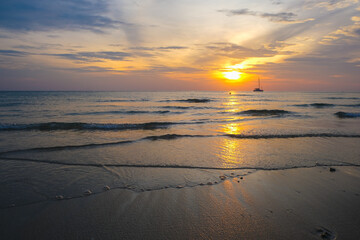 Serenity sea beach wave sunset sky with cloud nature landscape