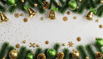 Festive Christmas Decorations Bordering White Space for Holiday Season.