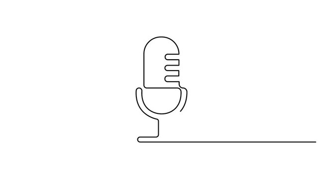 Self animated continuous line art drawing of a microphone. Full length single line animation 