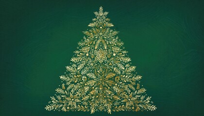 Elegant Golden Christmas Tree Ornament on Green Background.