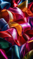 Colorful satin ribbon abstract vibrant shiny decorative closeup festive texture