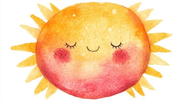 A cheerful sun shines brightly with a smiling face rosy cheeks and soft rays. The warm colors create a friendly and happy atmosphere ideal for children's decor.