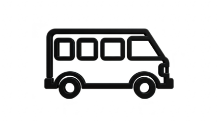 Simple black and white line icon illustration of a passenger van or minibus isolated on transparent background for transportation concept
