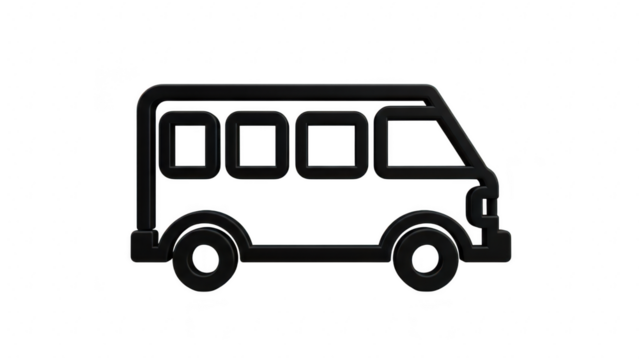 Simple black and white line icon illustration of a passenger van or minibus isolated on transparent background for transportation concept