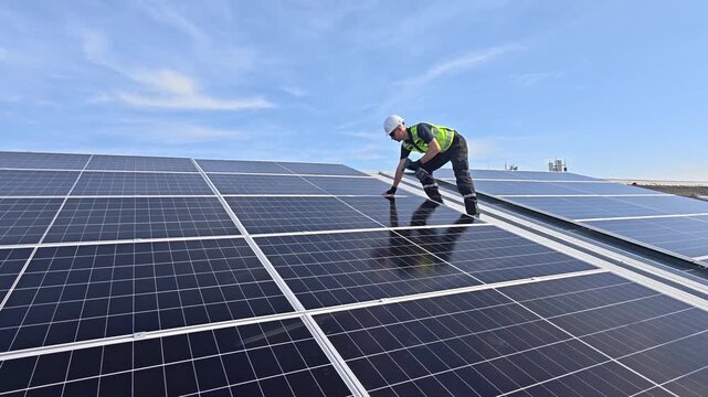 Professional who installs solar energy systems,  procuring equipment, and performing the physical installation of solar panels on roofs. 