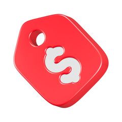 3d rendering icon dollar tag red color